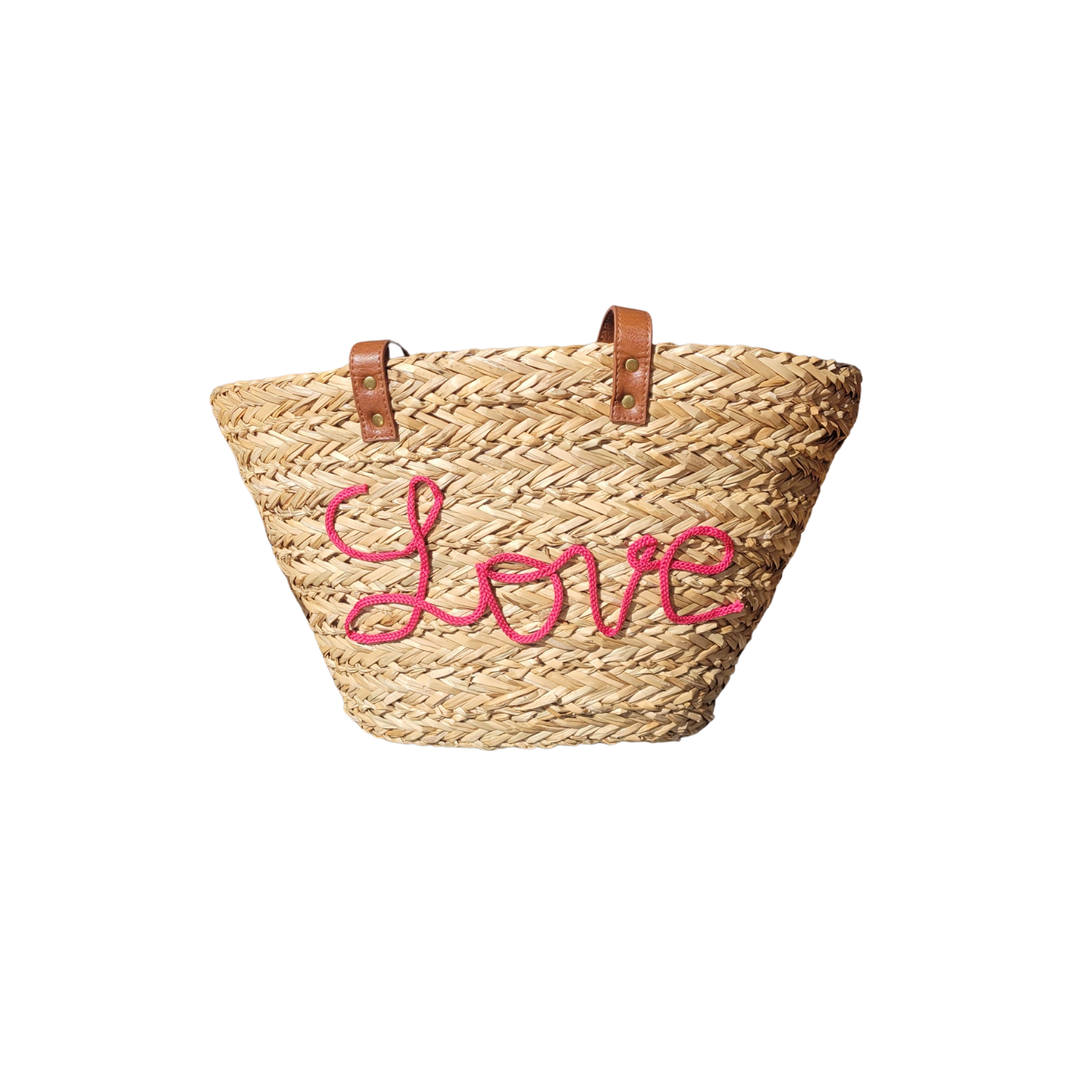 Panier de Plage Love en Jonc Marin avec Fermeture Magnétique
