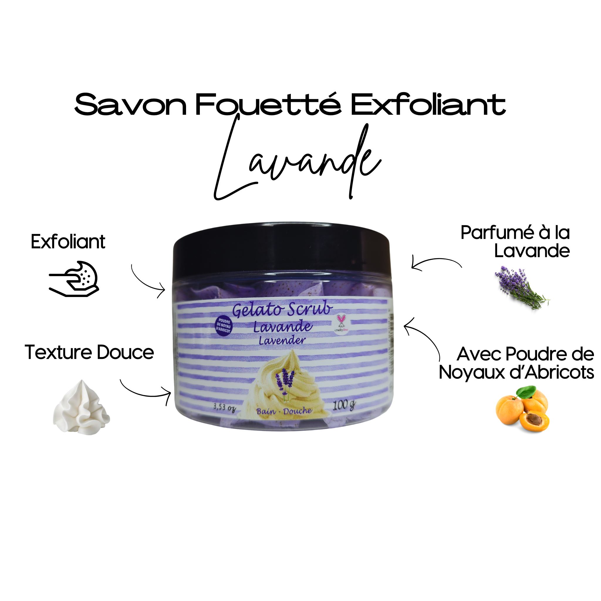 Enrichi en poudre de noyau d'abricot, ce savon parfumé à la Lavande exfolie en douceur, éliminant les cellules mortes et révélant une peau plus douce et plus lisse.