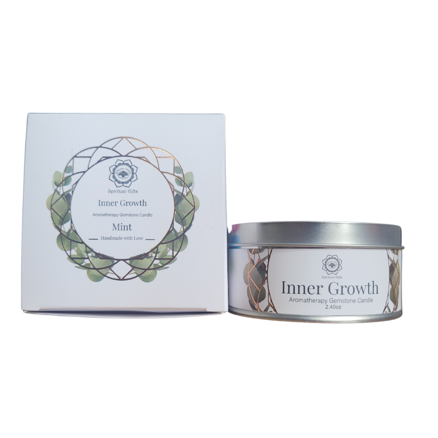 Bougie Green Tree "Croissance intérieure" Pierre de Lune & Menthe 70g