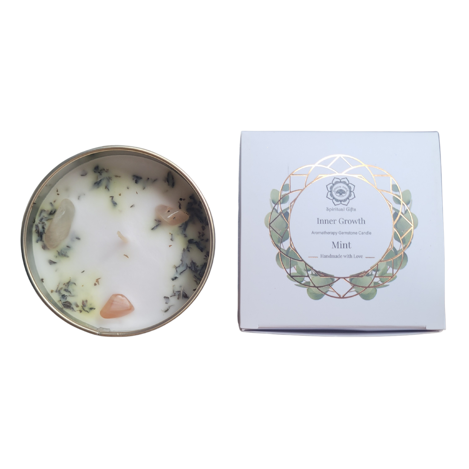 Bougie Green Tree "Croissance intérieure" Pierre de Lune & Menthe 70g