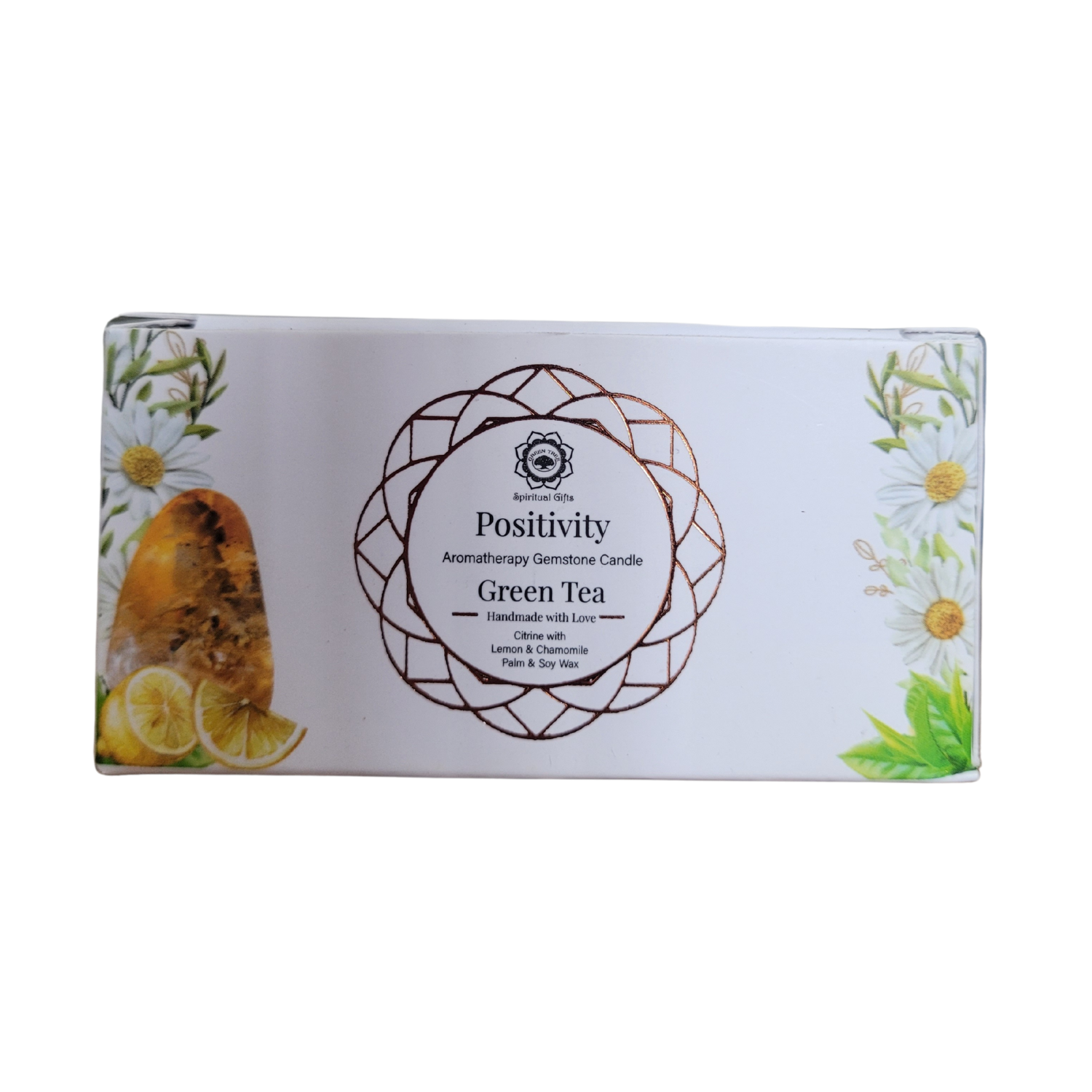 Vela "Positividad" de Green Tree, Citrino y Té Verde, 70 g