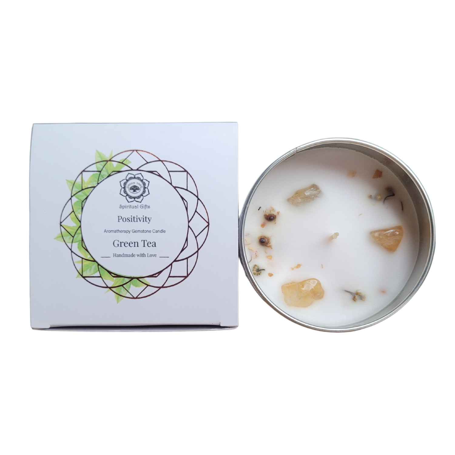 Vela "Positividad" de Green Tree, Citrino y Té Verde, 70 g