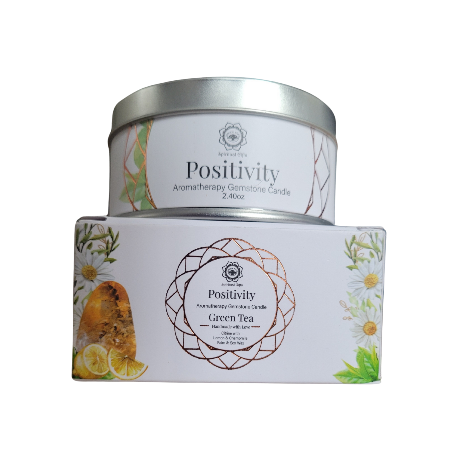 Vela "Positividad" de Green Tree, Citrino y Té Verde, 70 g