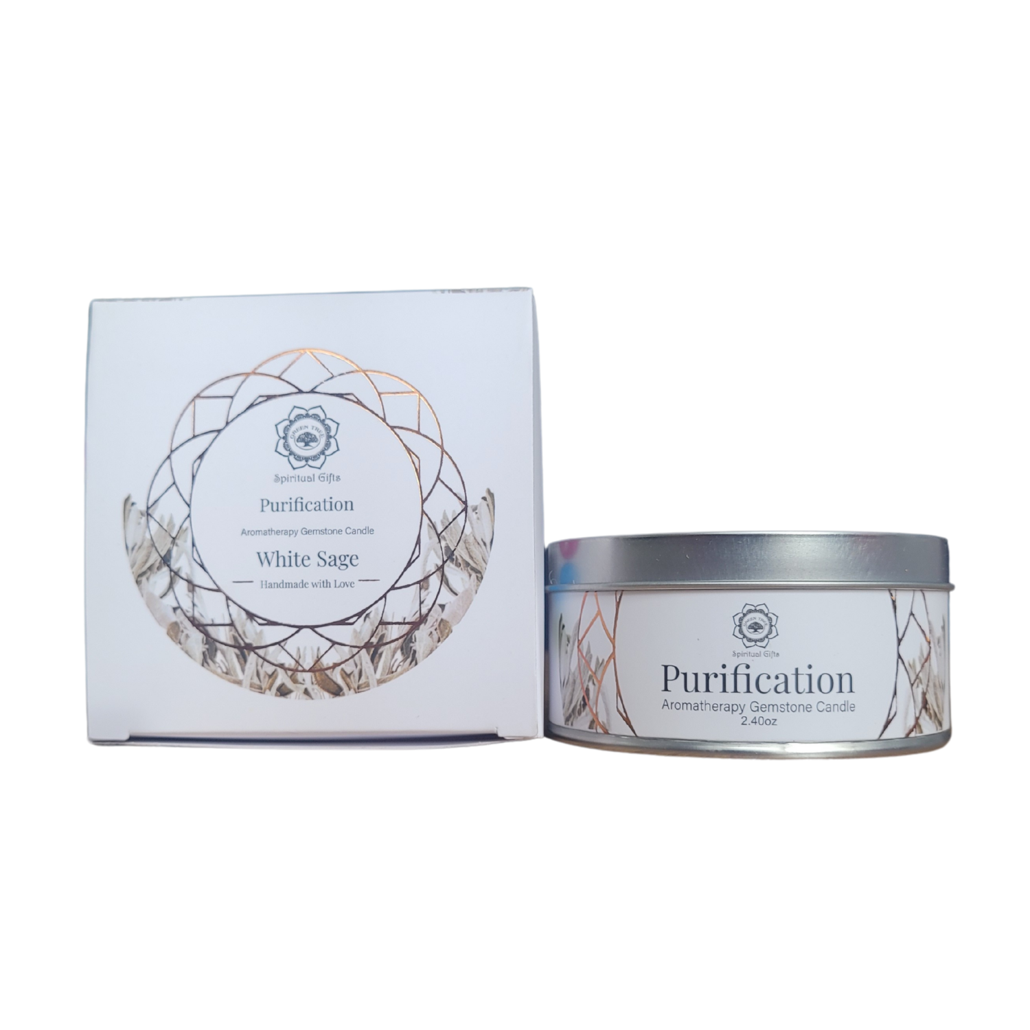 Bougie Green Tree "Purification" Sélénite & Sauge Blanche 70g