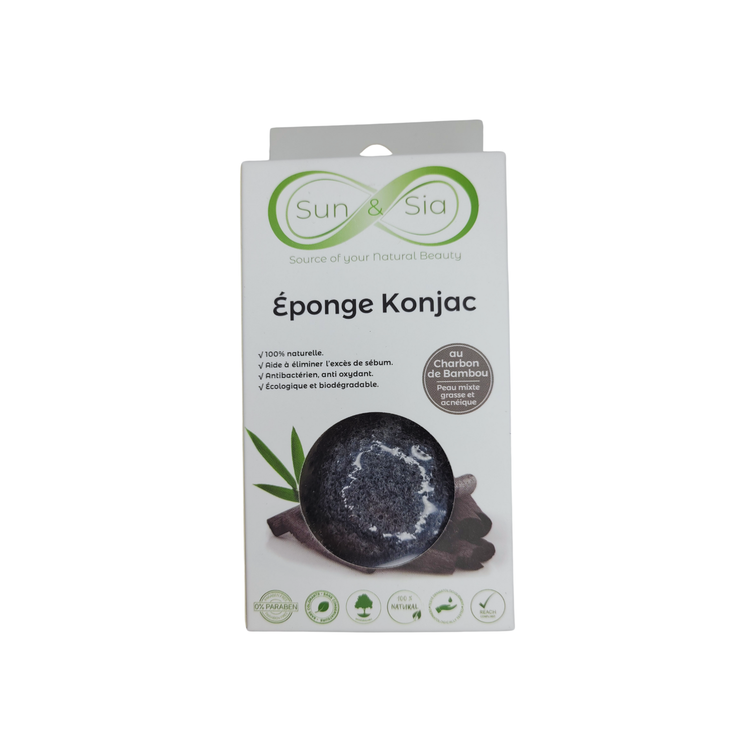 Éponge Konjac Charbon de Bambou 100% Naturelle