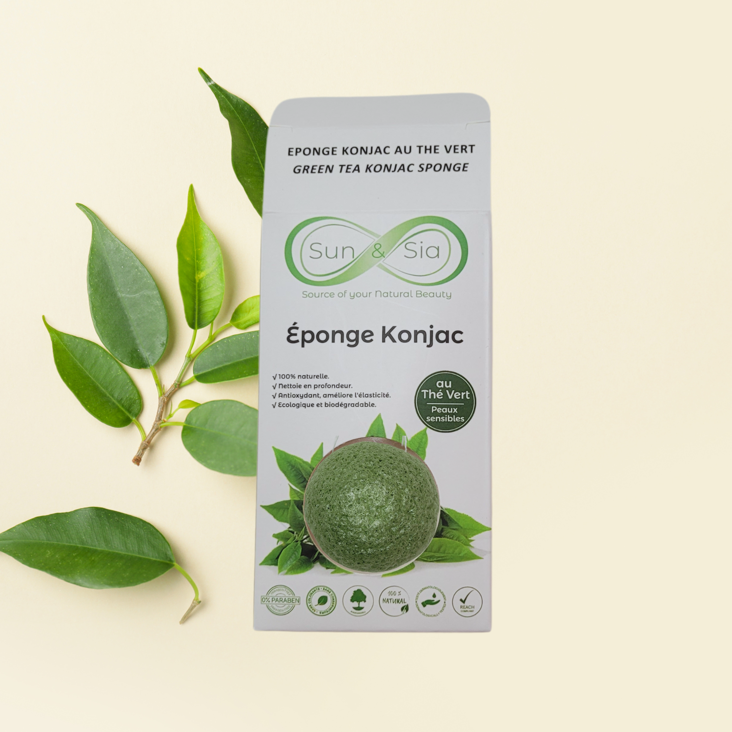 Esponja de Té Verde Konjac - 100% Natural