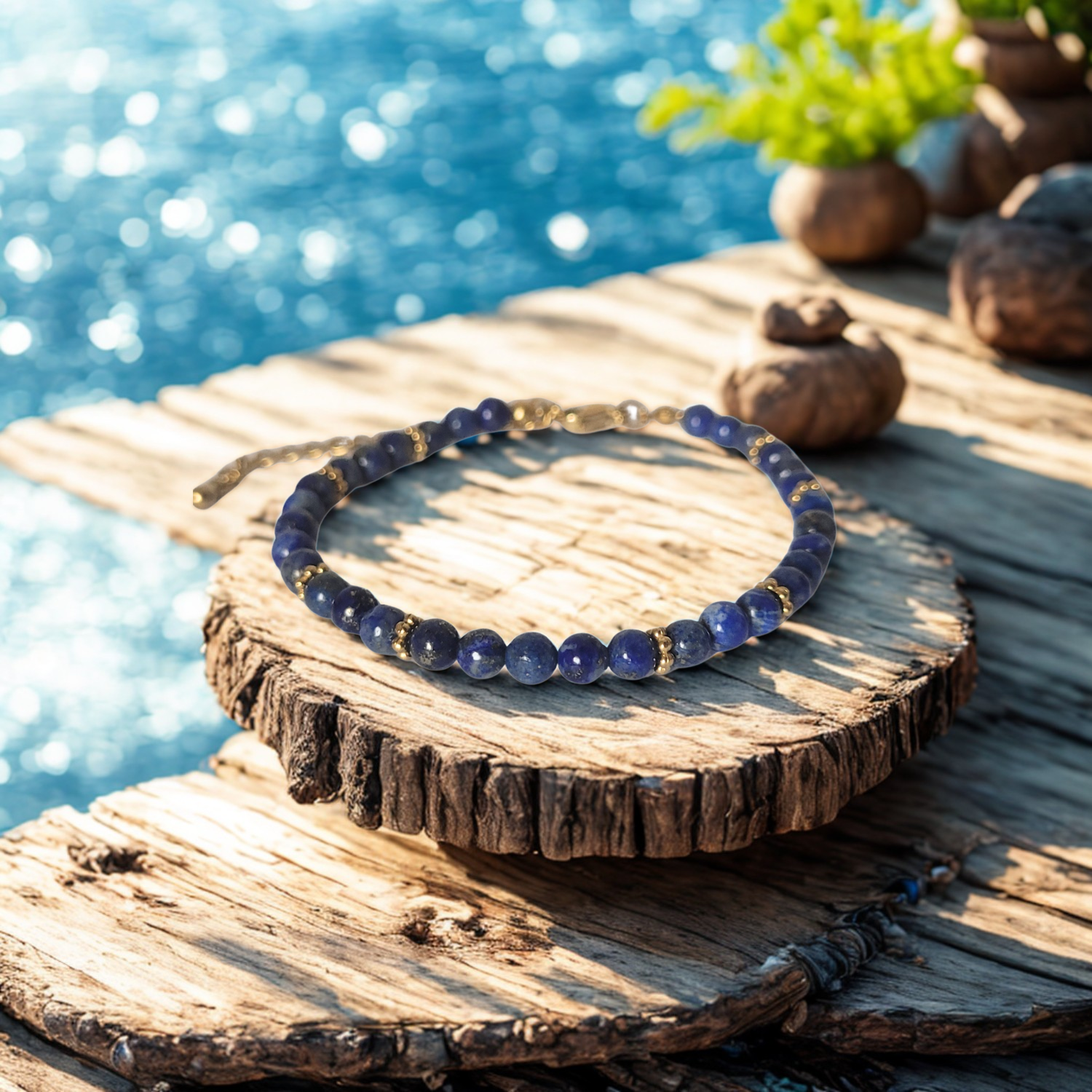 Bracelet Halo doré Lapis Lazuli – Élégance & Énergie