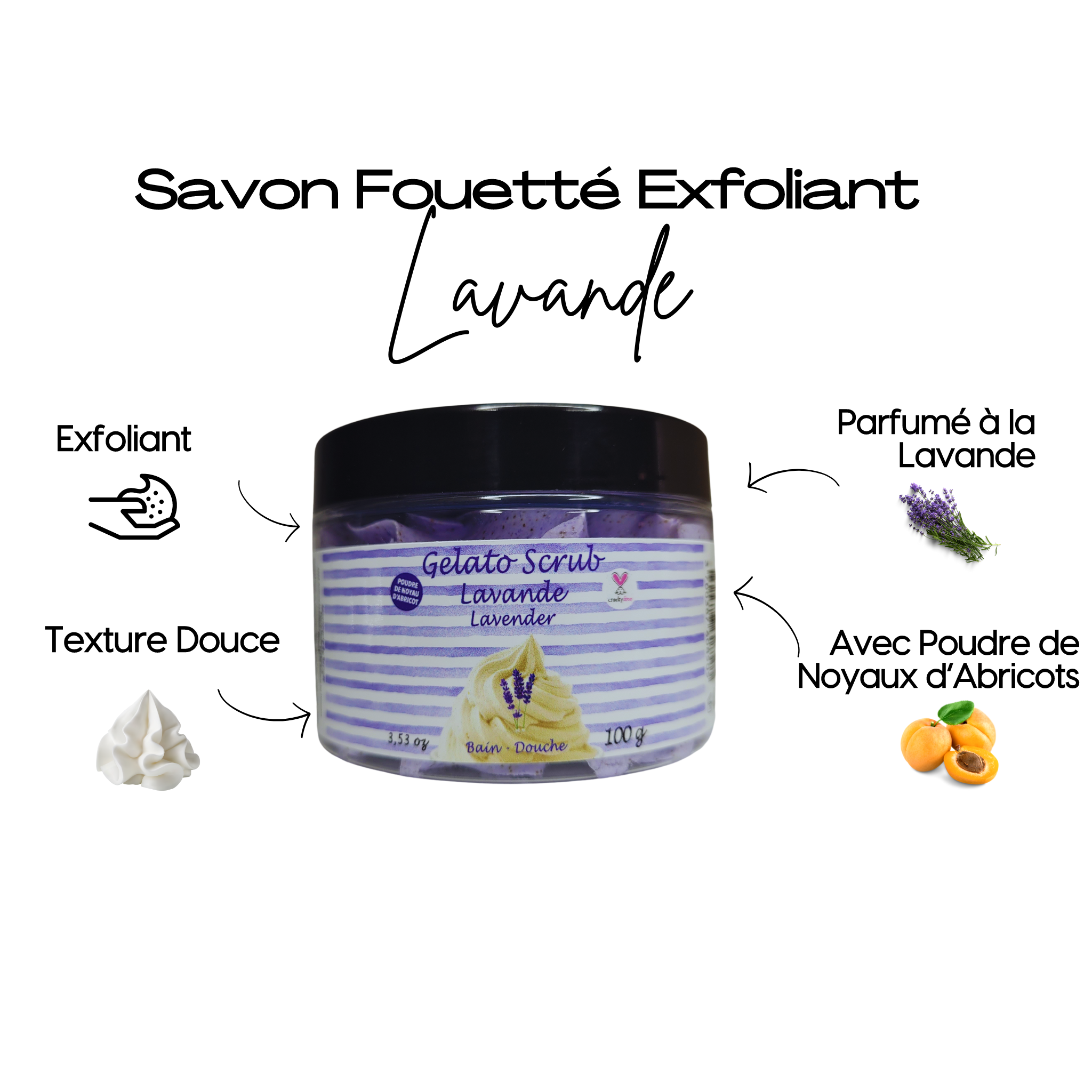 Enrichi en poudre de noyau d'abricot, ce savon parfumé à la Lavande exfolie en douceur, éliminant les cellules mortes et révélant une peau plus douce et plus lisse. 