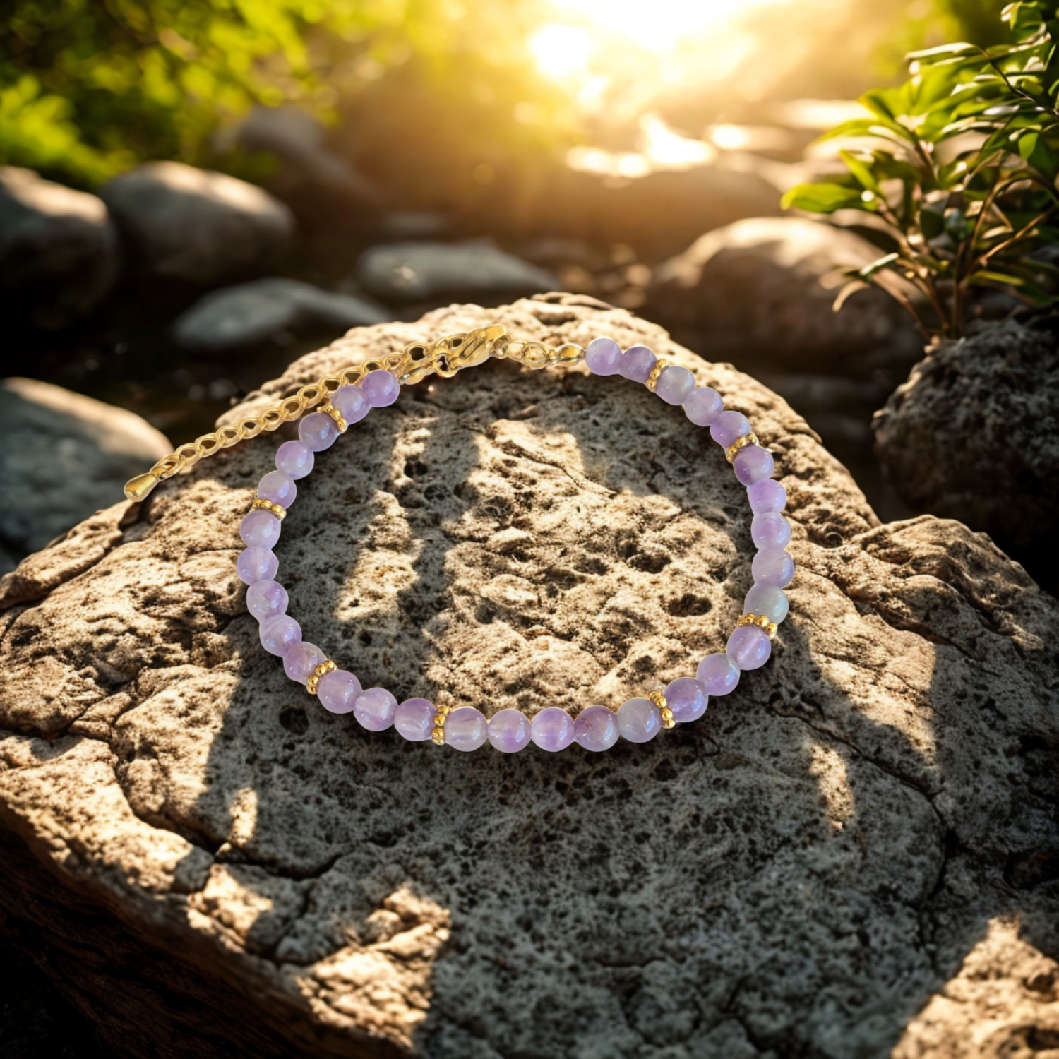 Bracelet Halo Doré en Améthyste – Élégance & Énergie