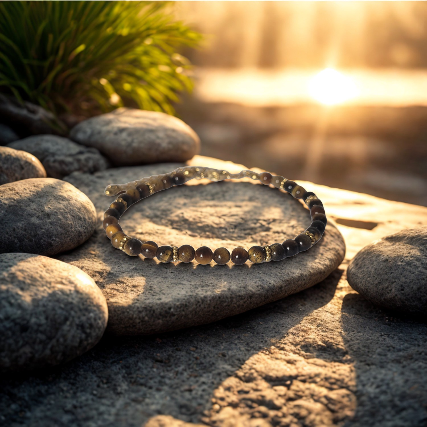 Bracelet Halo Doré – Œil de Tigre