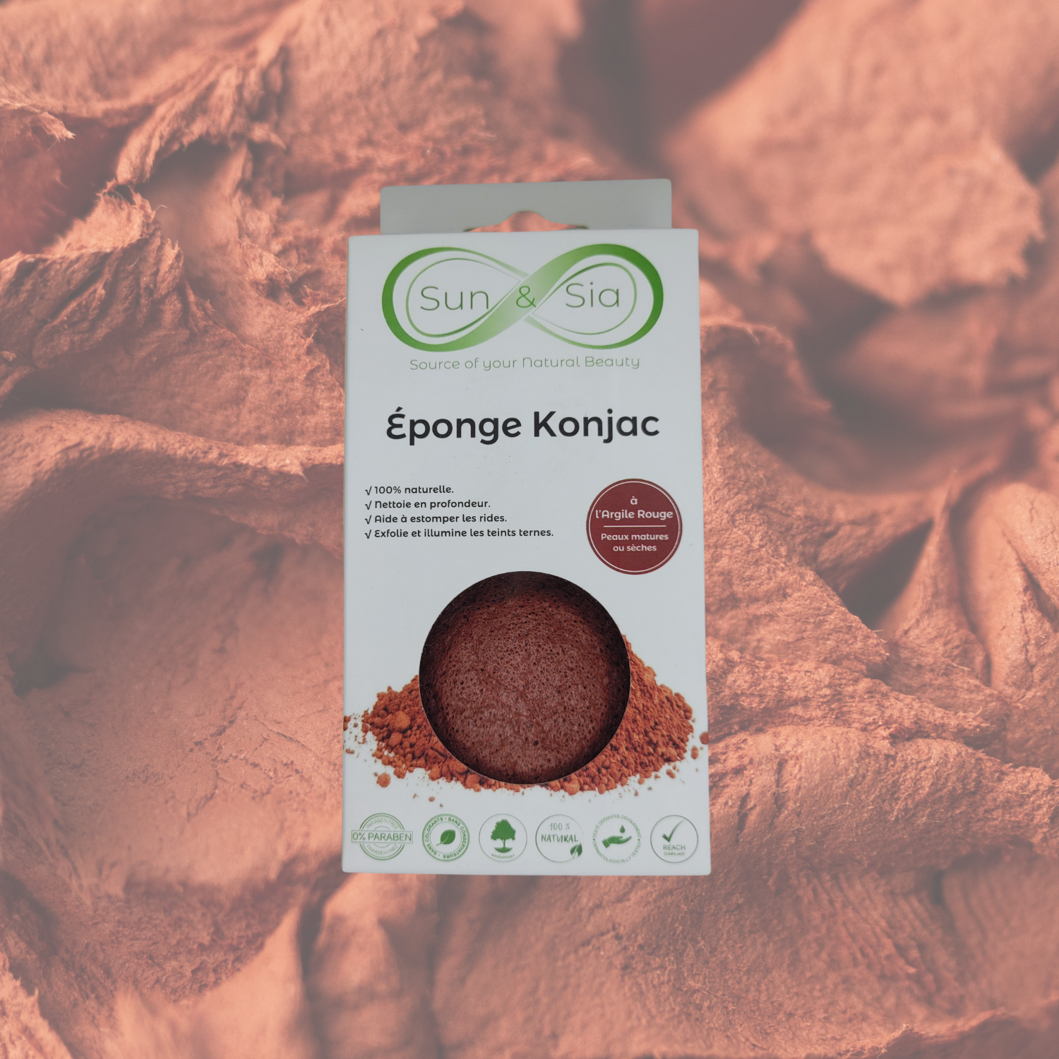 Éponge Konjac - Argile Rouge 100% Naturelle