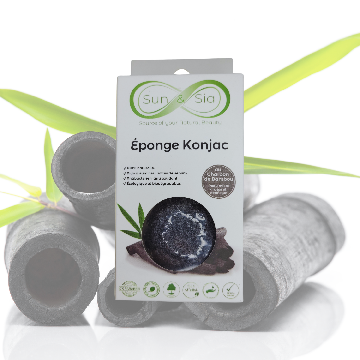 Éponge Konjac Charbon de Bambou 100% Naturelle