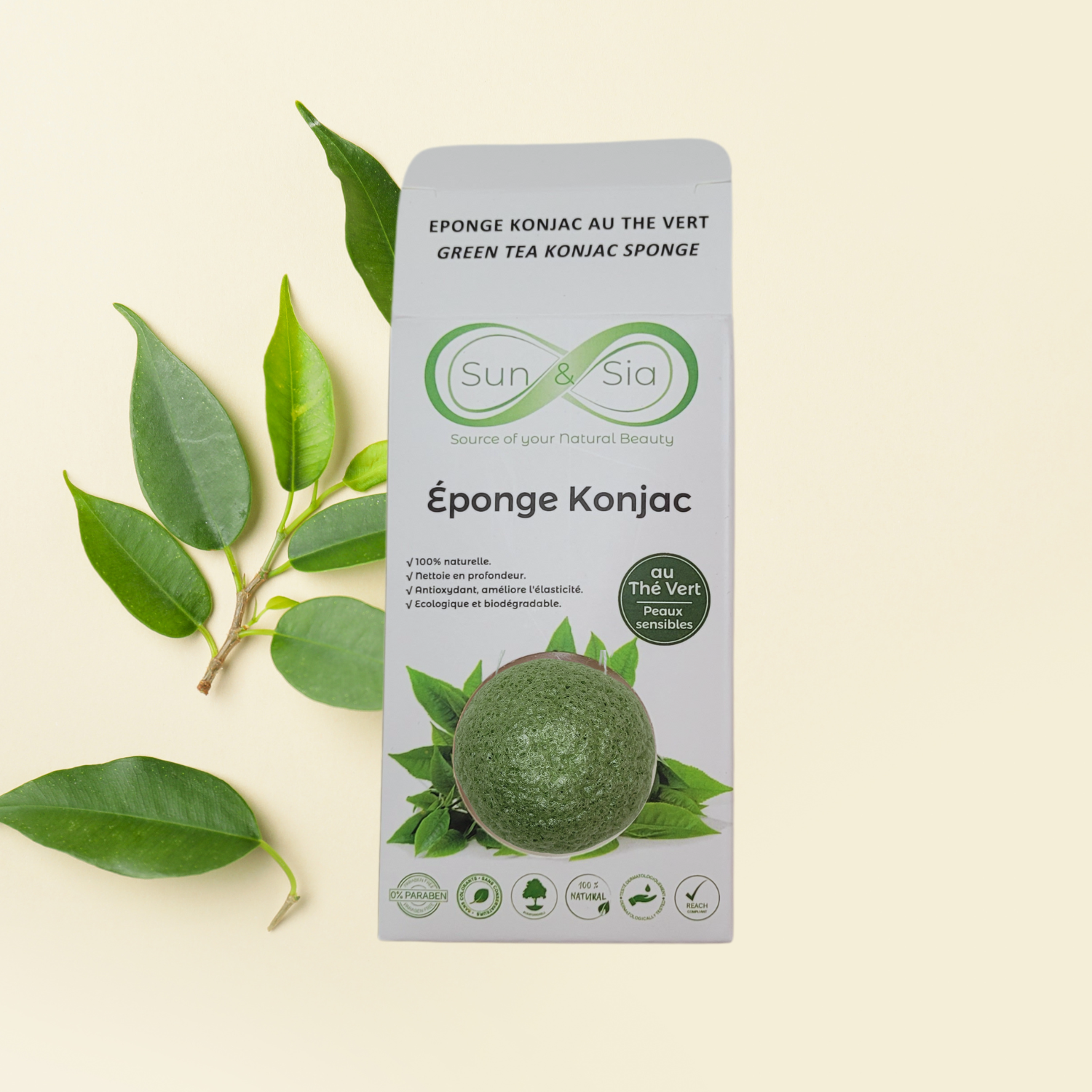 Éponge Konjac Thé Vert - 100% Naturelle