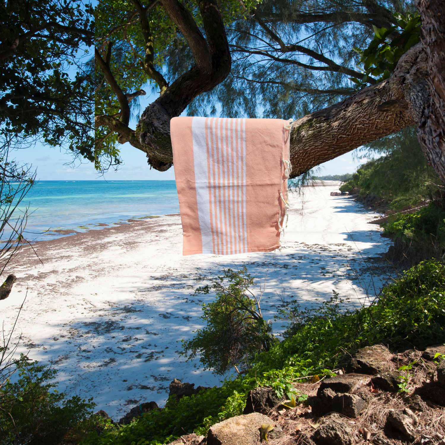 Fouta Multibande Saumon – 1x2 m