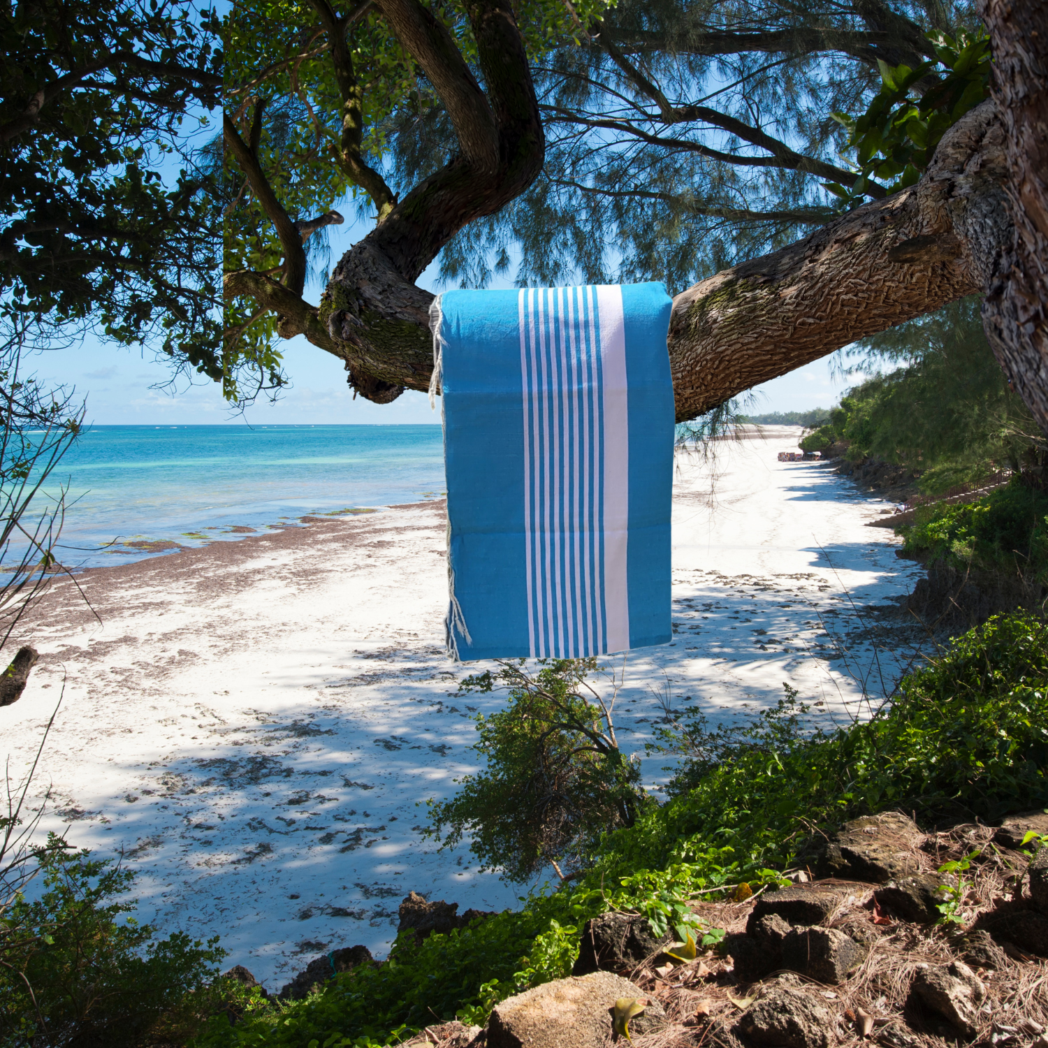 Fouta Multibande Bleu Turquoise – 1x2 m
