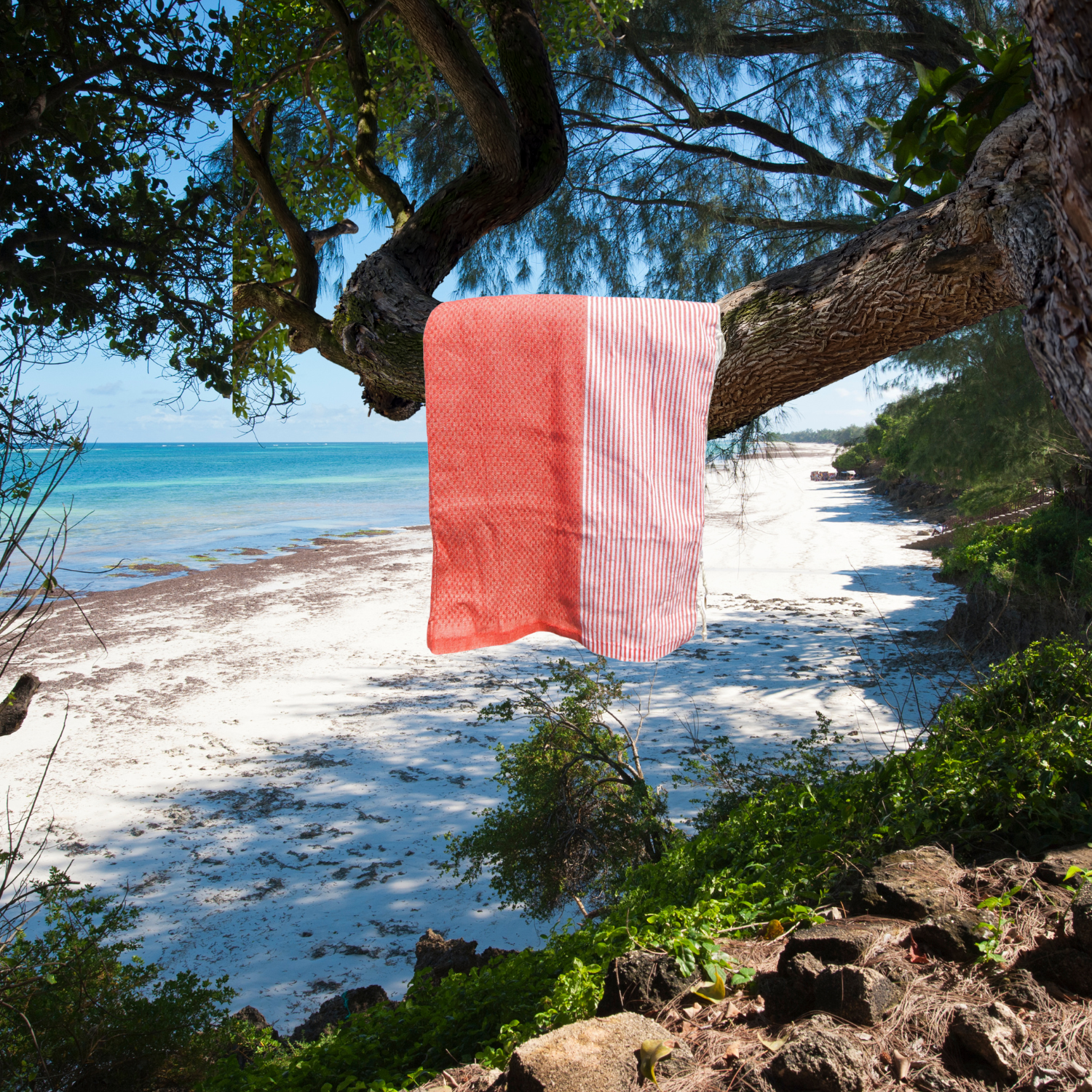Fouta Rouge en Nid d’Abeille – 1x2 m