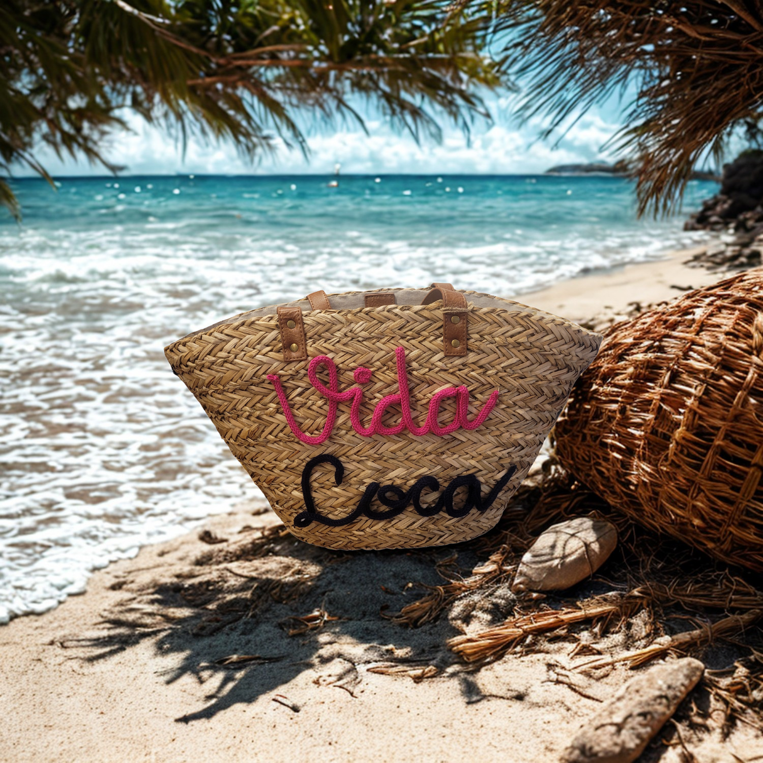 Panier de Plage Vida Loca en Jonc Marin avec Fermeture Magnétique