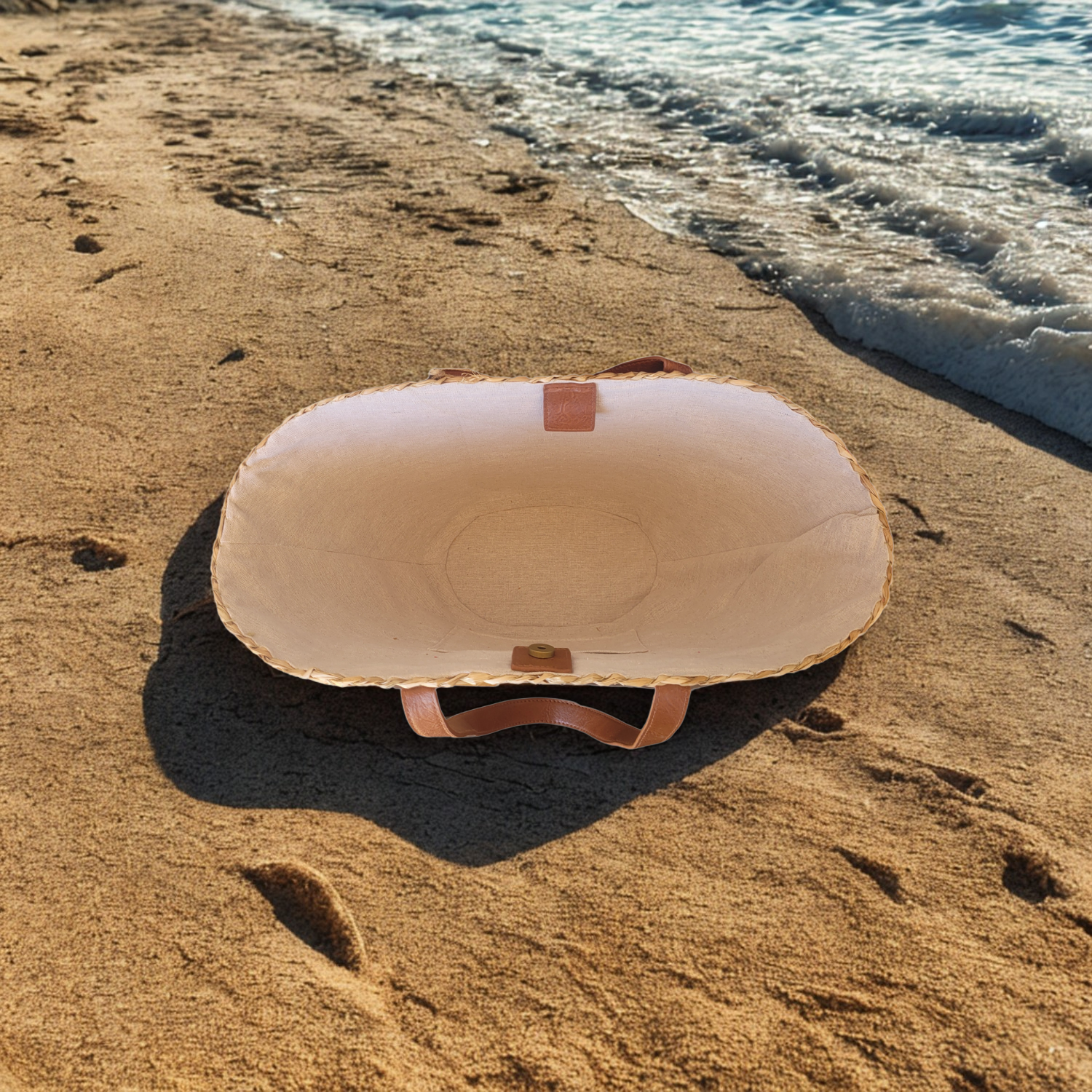 Panier de Plage en Jonc de Mer avec Fermeture Magnétique